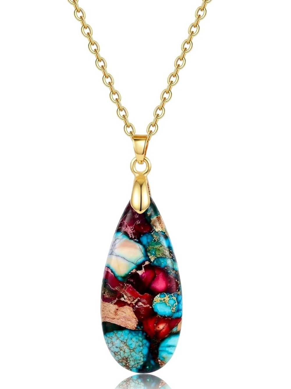 Anthropologie Gold Teardrop Pendant with Blue, Green & Yellow Inlay - Picture 5 of 5